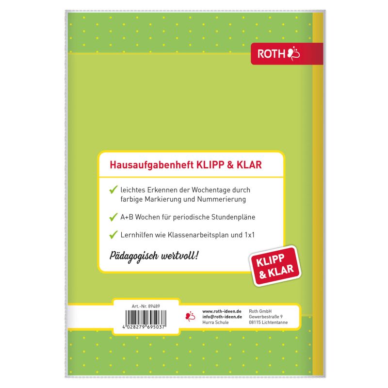 Hausaufgabenheft Grundschule "Klipp & Klar", Hurra Schule!