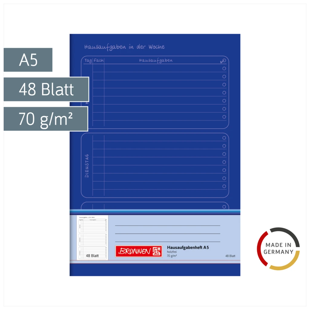 Hausaufgabenheft Brunnen A5, 48 Blatt, blau